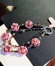 Art Pink Alloy Floral Crystal Beading Phone Chains