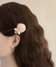 Art Pink Chiffon Pearl Rose Bow Hairpin