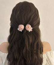 Art Pink Chiffon Pearl Rose Bow Hairpin