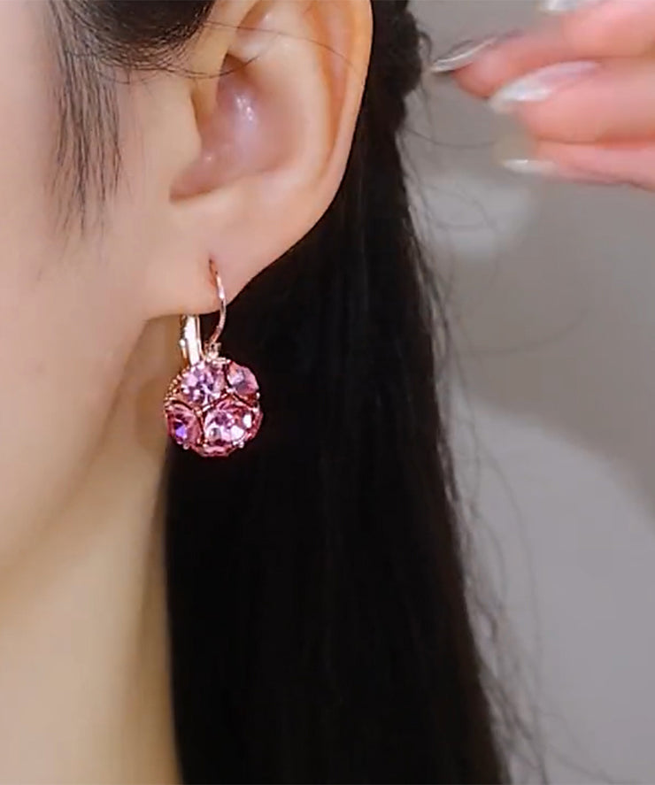 Art Pink Copper Overgild Zircon Hoop Earrings