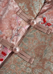 Art Pink Embroidered Nail Bead Silk Velour Oriental Vests Fall