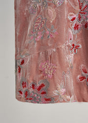 Art Pink Embroidered Nail Bead Silk Velour Oriental Vests Fall