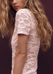 Art Pink O Neck Hollow Out Knit T Shirts Summer