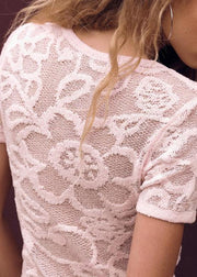 Art Pink O Neck Hollow Out Knit T Shirts Summer