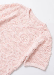 Art Pink O Neck Hollow Out Knit T Shirts Summer
