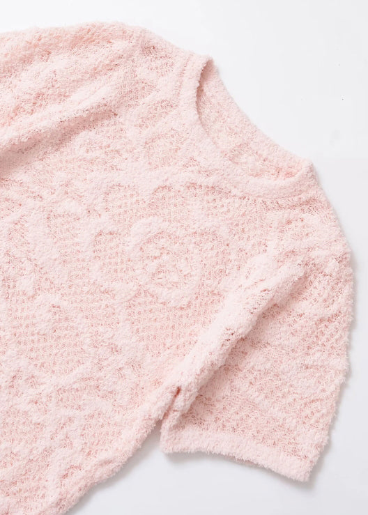 Art Pink O Neck Hollow Out Knit T Shirts Summer