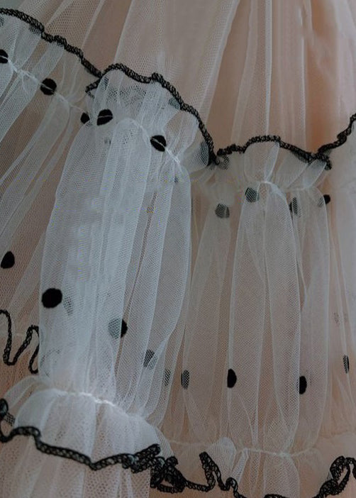 Art Pink Ruffled Elastic Waist Patchwork Tulle Skirts Summer