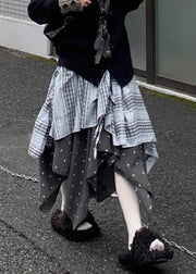 Art Plaid Asymmetrical Elastic Waist Patchwork Cotton Skirt Spring