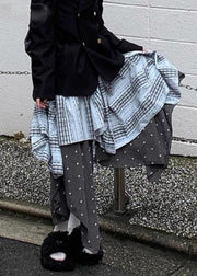 Art Plaid Asymmetrical Elastic Waist Patchwork Cotton Skirt Spring