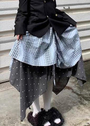 Art Plaid Asymmetrical Elastic Waist Patchwork Cotton Skirt Spring