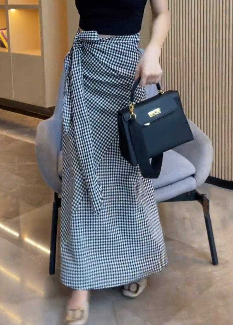 Art Plaid Lace Up High Waist Cotton Skirts Summer