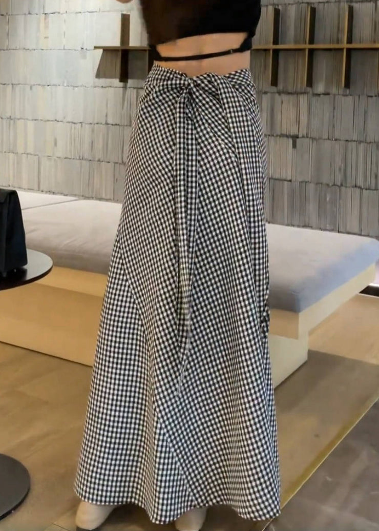 Art Plaid Lace Up High Waist Cotton Skirts Summer