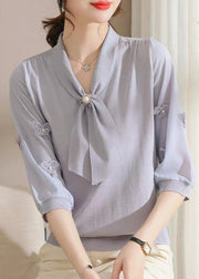 Art Purple Bow Butterfly Knit T Shirts Half Sleeve