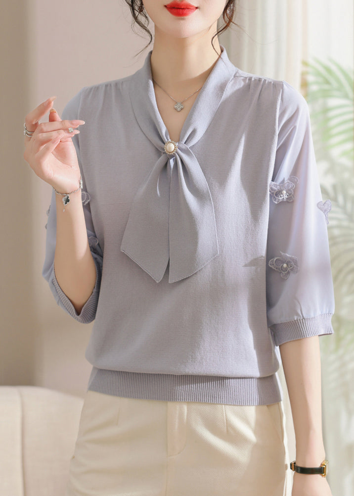 Art Purple Bow Butterfly Knit T Shirts Half Sleeve