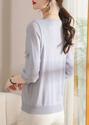 Art Purple Bow Butterfly Knit T Shirts Half Sleeve