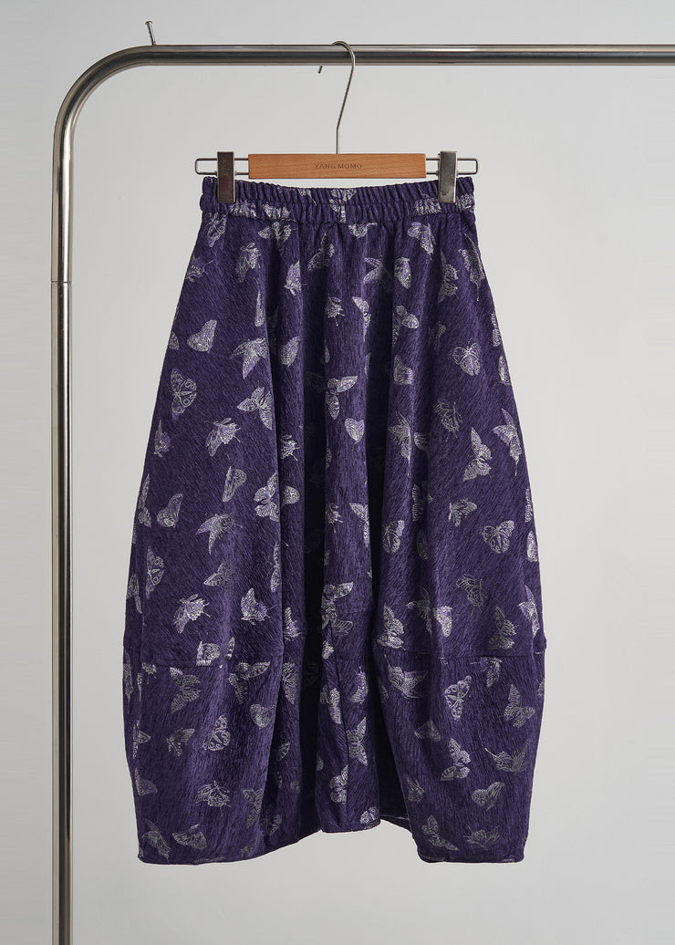 Art Purple Embroidered Butterfly Silk Velvet Two-Piece Set Sleeveless