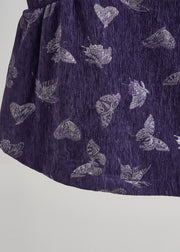 Art Purple Embroidered Butterfly Silk Velvet Two-Piece Set Sleeveless