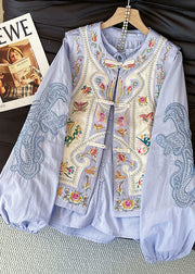 Art Purple Embroidered Chinese Button Knit Two Pieces Set Fall