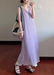 Art Purple Hollow Out Lace Knit Two Pieces Set Sleeveless