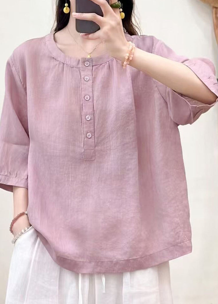 Art Purple Oversized Cotton Blouse Tops Bracelet Sleeve