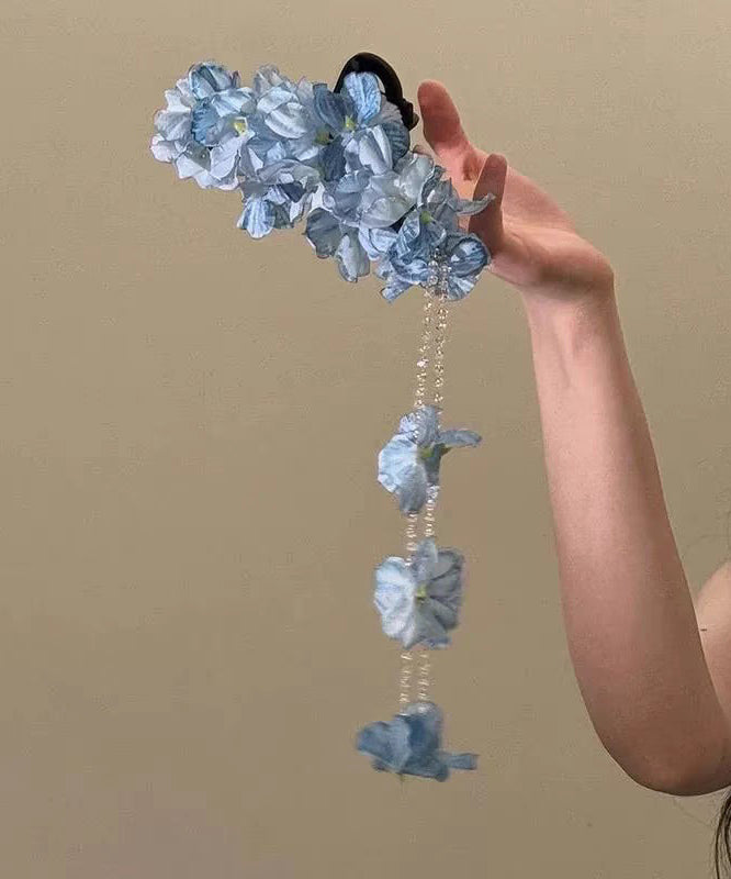 Art Purple Tulle Floral Butterfly Beads Tassel Hairpin