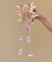 Art Purple Tulle Floral Butterfly Beads Tassel Hairpin