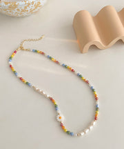 Art Rainbow Alloy Pearl Floral Beading Gratuated Bead Necklace