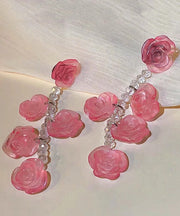Art Red Acrylic Floral Crysta Drop Earrings