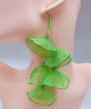 Art Red Tulle Floral Tassel Drop Earrings