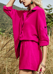 Art Rose Oversized Cotton Womens Two Pieces Set Summer