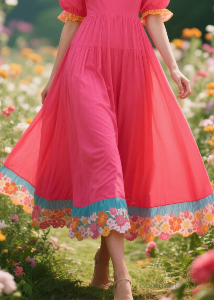 Art Rose Oversized Patchwork Cotton Maxi Dress Summer