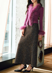 Art Rose V Neck Patchwork Fox Fur Knit Top Winter