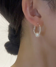 Art Silk Copper Pearl Broken Silver Hoop Earrings