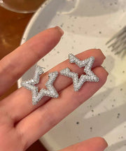 Art Silk Sterling Silver Zircon Star Stud Earrings