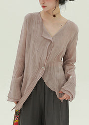 Art Skin Pink Button Lace Up Linen Shirt
