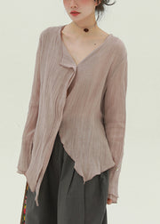 Art Skin Pink Button Lace Up Linen Shirt