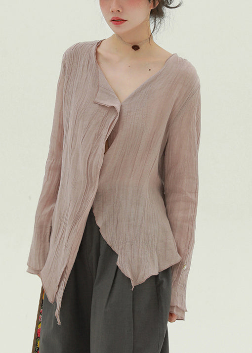 Art Skin Pink Button Lace Up Linen Shirt