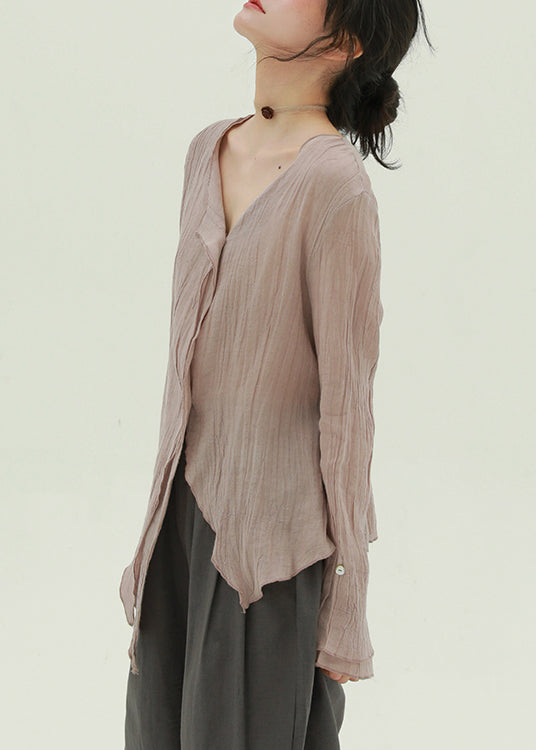 Art Skin Pink Button Lace Up Linen Shirt