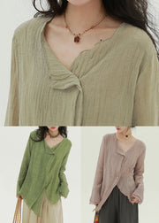 Art Skin Pink Button Lace Up Linen Shirt