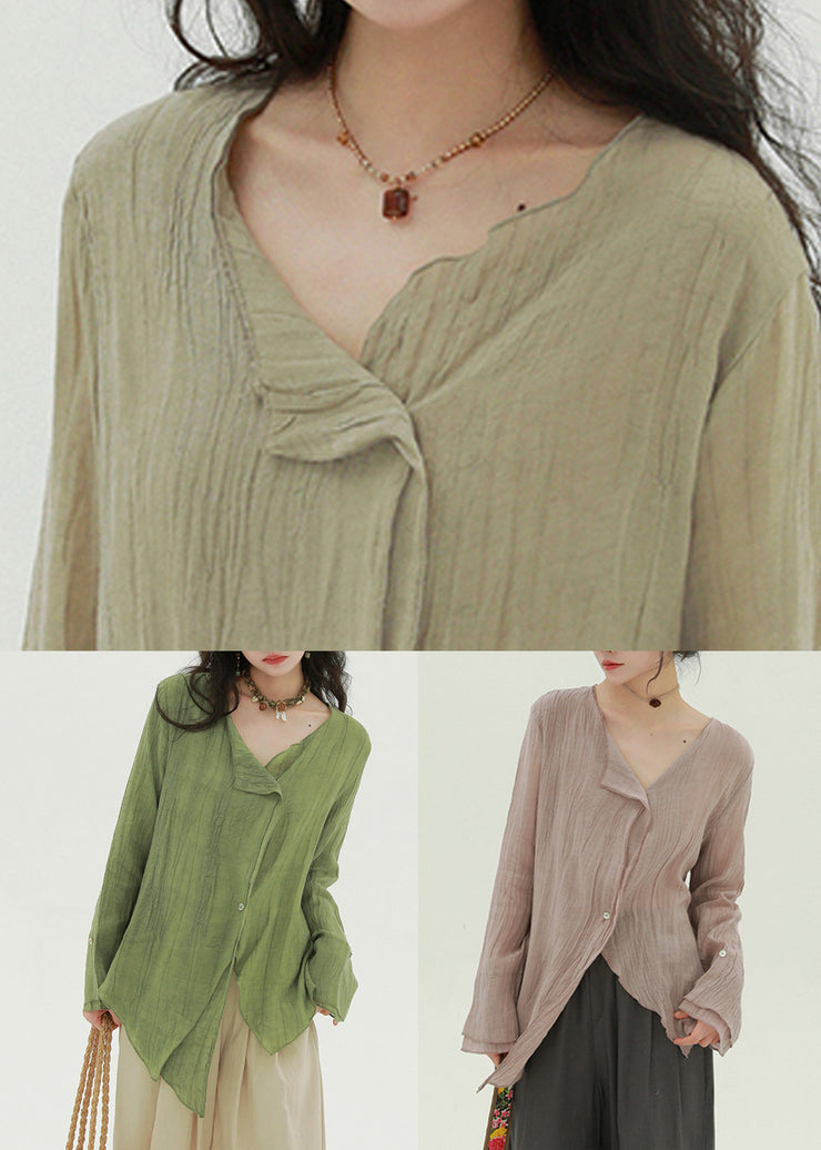 Art Skin Pink Button Lace Up Linen Shirt