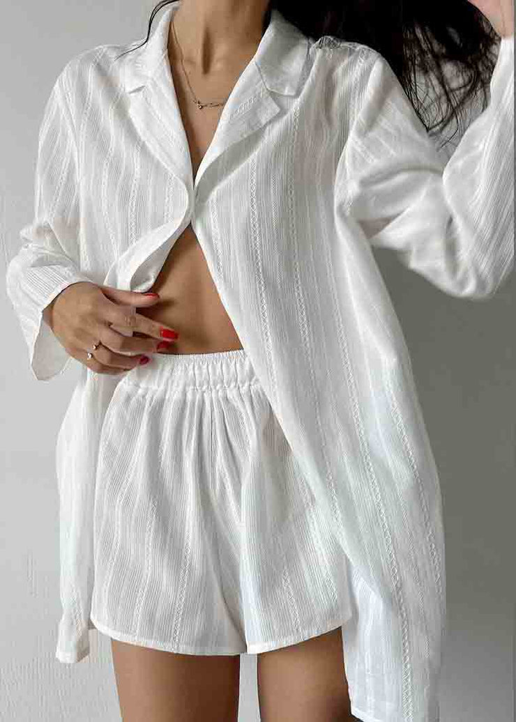 Art Sky Blue Oversized Jacquard Cotton Pajamas Two Piece Set Outfits Summer