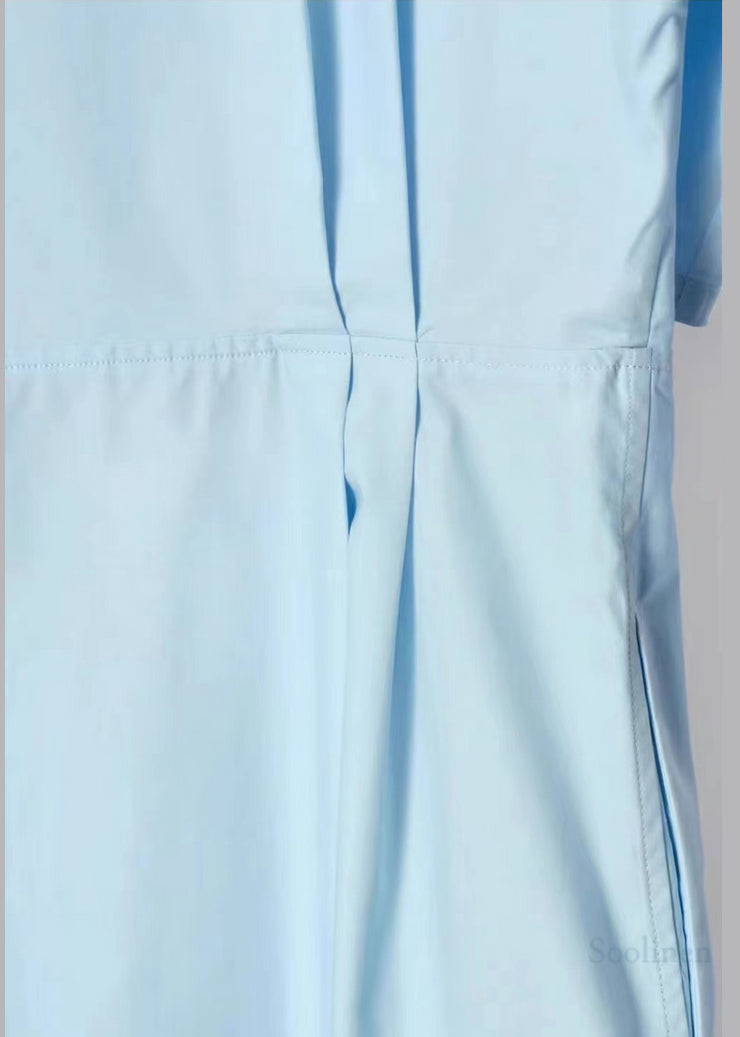 Art Sky Blue Puff Sleeve Cotton Work Dress Summer