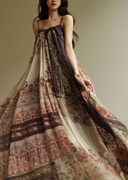 Art Slash Neck Patchwork Long Spaghetti Strap Dress Sleeveless