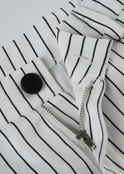 Art Striped Button High Waist Cotton Pants Summer