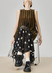 Art Striped Hollow Out Lace Patchwork Long Dresses Sleeveless