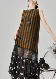 Art Striped Hollow Out Lace Patchwork Long Dresses Sleeveless