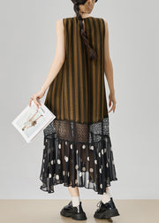 Art Striped Hollow Out Lace Patchwork Long Dresses Sleeveless