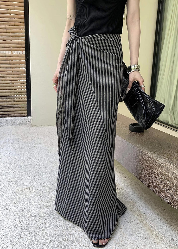 Art Striped Lace Up High Waist Cotton Skirt Summer