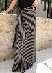 Art Striped Lace Up High Waist Cotton Skirt Summer