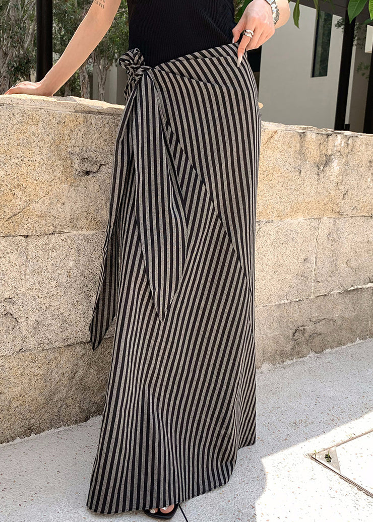 Art Striped Lace Up High Waist Cotton Skirt Summer